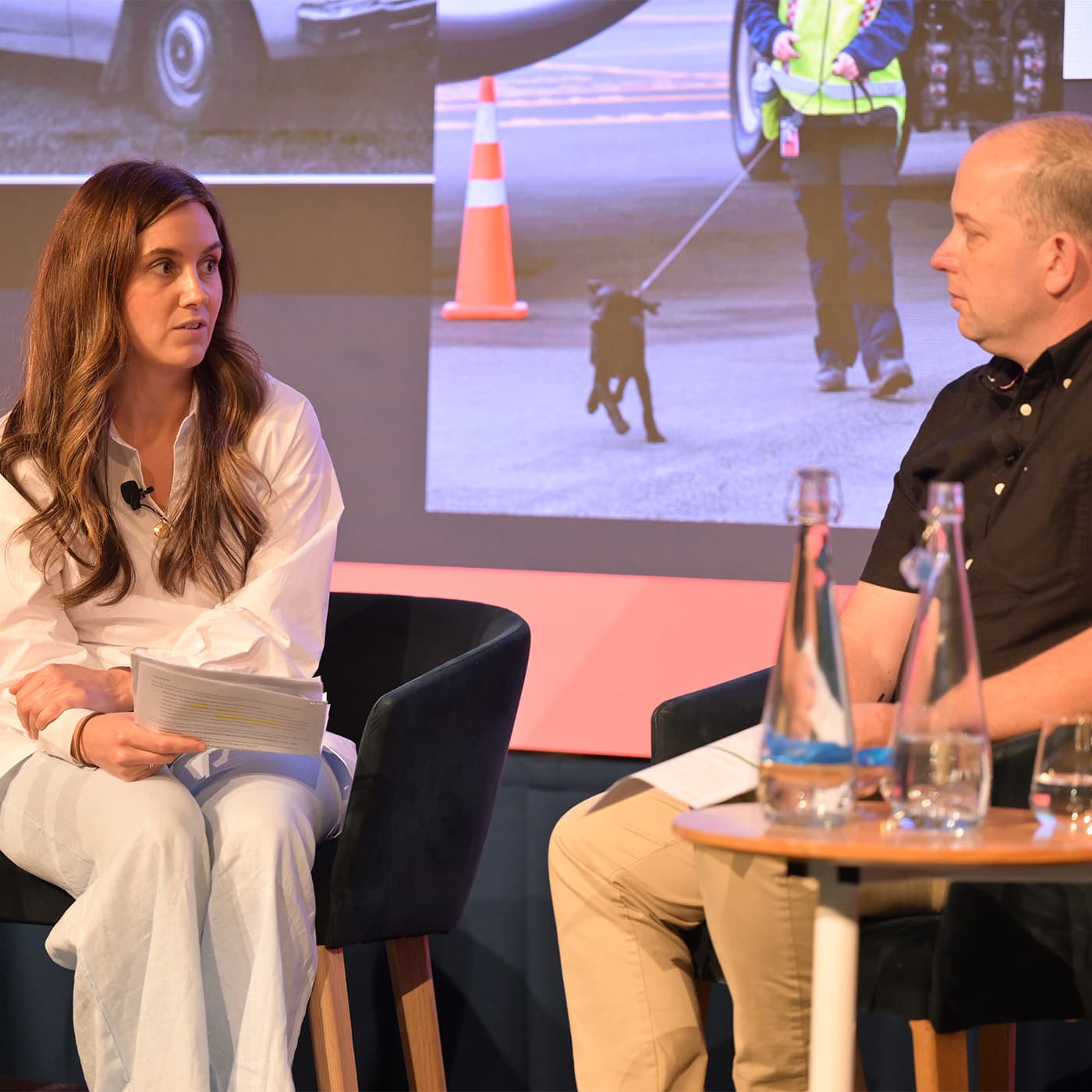 A photo of Caitlin Duggan from Custom Fleet and Lance McGhie from Civil Aviation Authority of New Zealand during their keynote discussion at the 2025 Sustainability Leadership Summit. A photo of Caitlin Duggan from Custom Fleet and Lance McGhie from Civil Aviation Authority of New Zealand during their keynote discussion at the 2025 Sustainability Leadership Summit.
