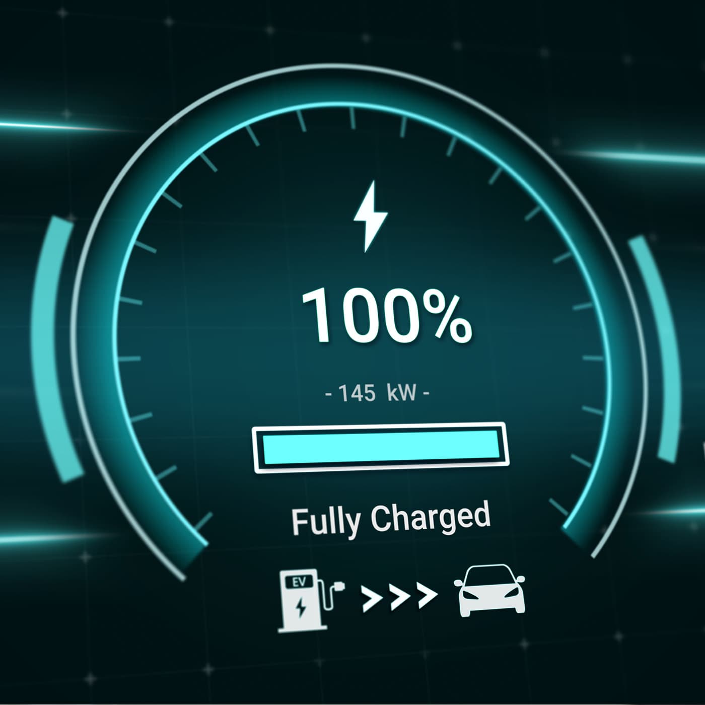 Battery charging status interface on an electric vehicle using DC fast charger from charging station. Battery charging status interface on an electric vehicle using DC fast charger from charging station.